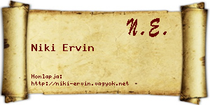 Niki Ervin névjegykártya